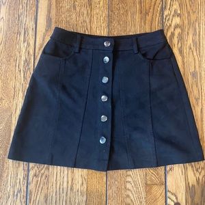 Zara Trafaluc Black Suede Mini Skirt Snap Front XS